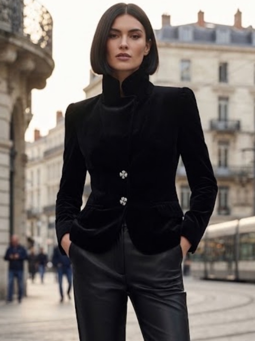 Vintage Sandra Darrén Plush Black Velvet Blazer Rhinestone Buttons Evening